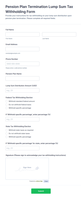 Pension Plan Termination Lump Sum Tax Withholding Form Template