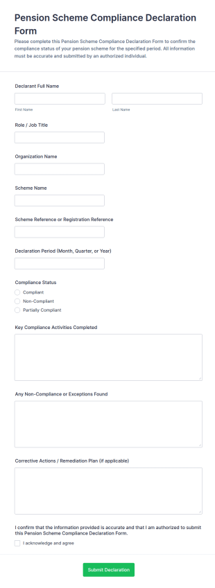 Pension Scheme Compliance Declaration Form Template
