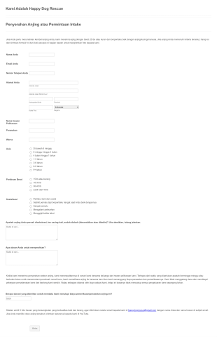 Penyerahan Atau Permintaan Intake Hewan Peliharaan Form Template
