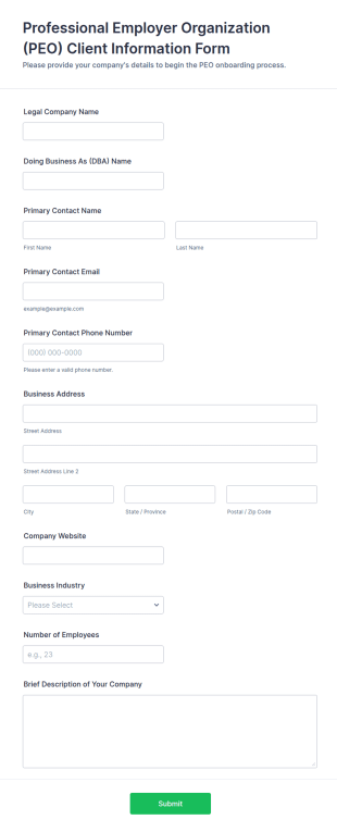 PEO Client Information Form Template