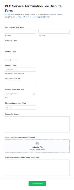 PEO Service Termination Fee Dispute Form Template