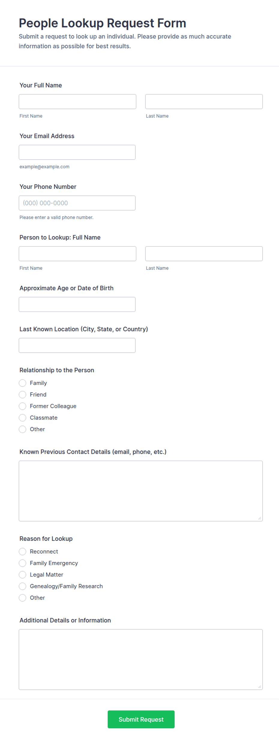 People Lookup Request Form Template | Jotform
