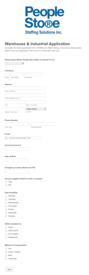People Store Staffing Solutions Form Template