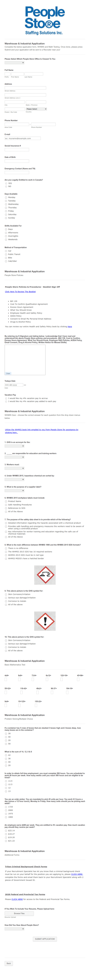 People Store Staffing Solutions Form Template