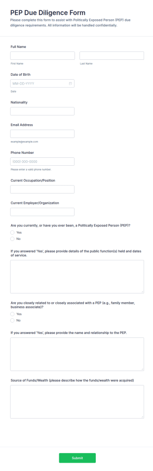 PEP Due Diligence Form Template