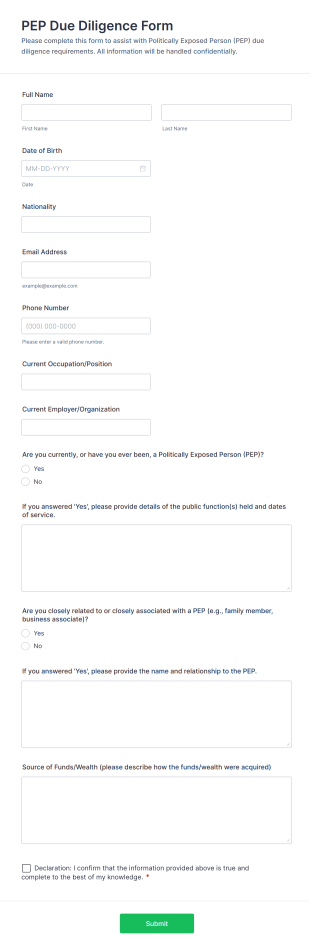 PEP Due Diligence Form Template