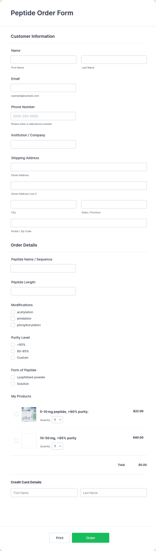 Peptide Order Form Template