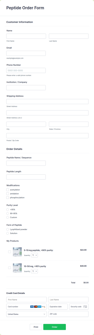 Peptide Order Form Template