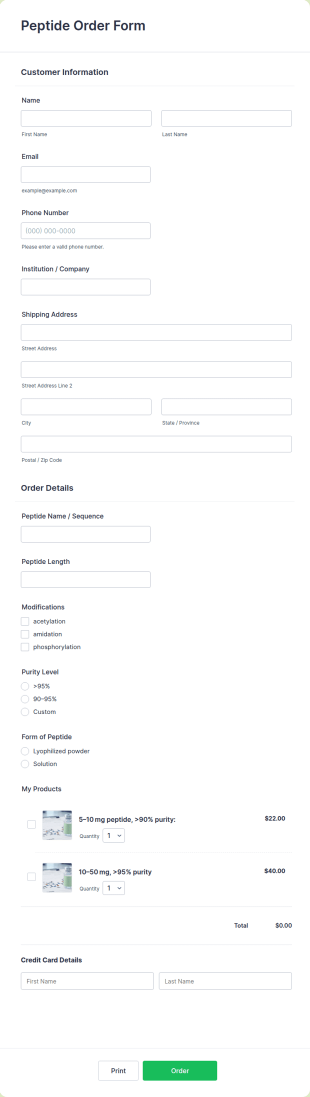 Peptide Order Form Template