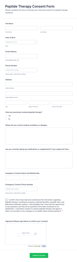 Peptide Therapy Consent Form Template