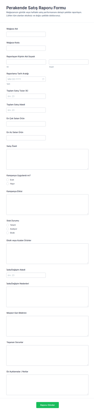 Perakende Satış Raporu Form Şablonu