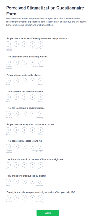 Perceived Stigmatization Questionnaire Form Template