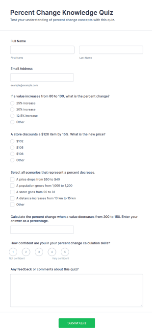 Percent Change Knowledge Quiz Form Template