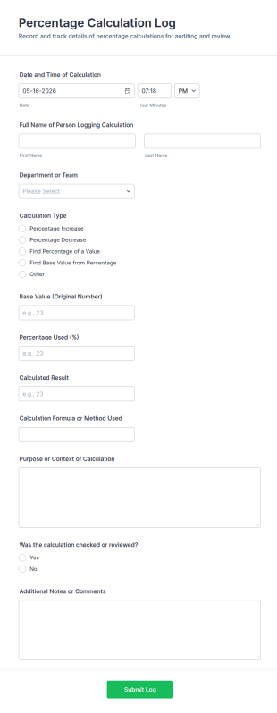 Percentage Calculation Log Form Template