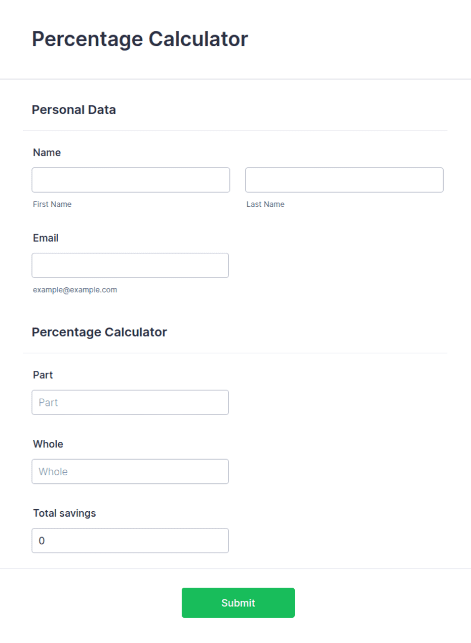 Percent Forms Chart Percentage Calculator Form Template | Jotform