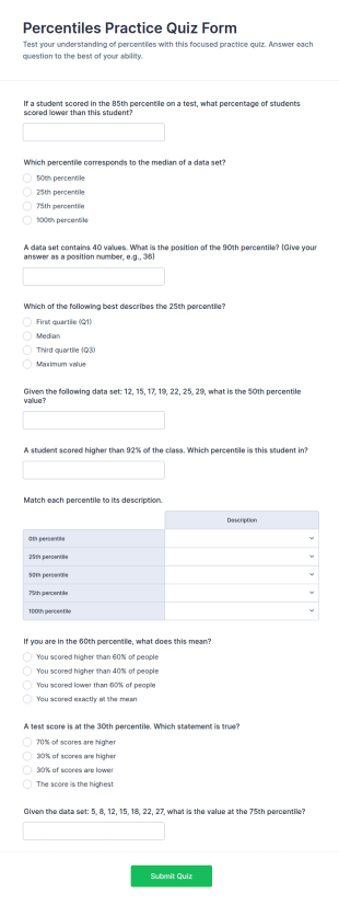 Percentiles Practice Quiz Form Template