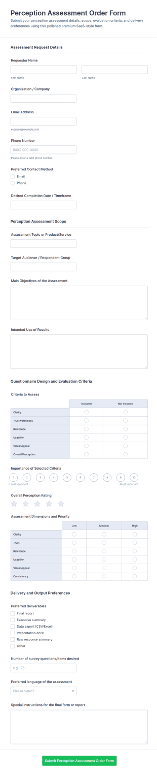 Perception Assessment Order Form Template