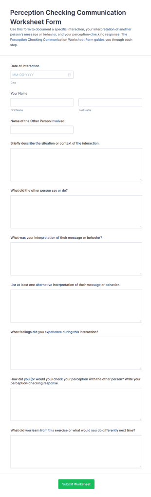 Perception Checking Communication Worksheet Form Template