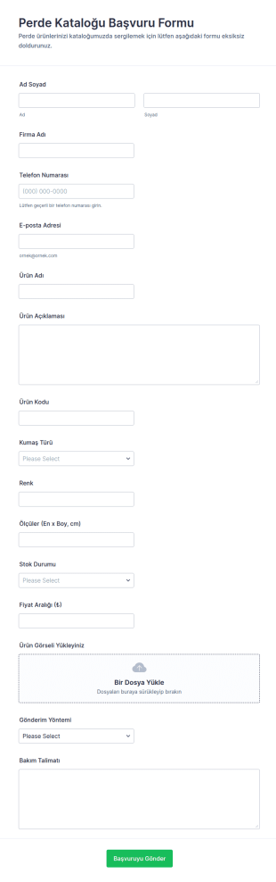 Perde Kataloğu Gönderim Form Şablonu