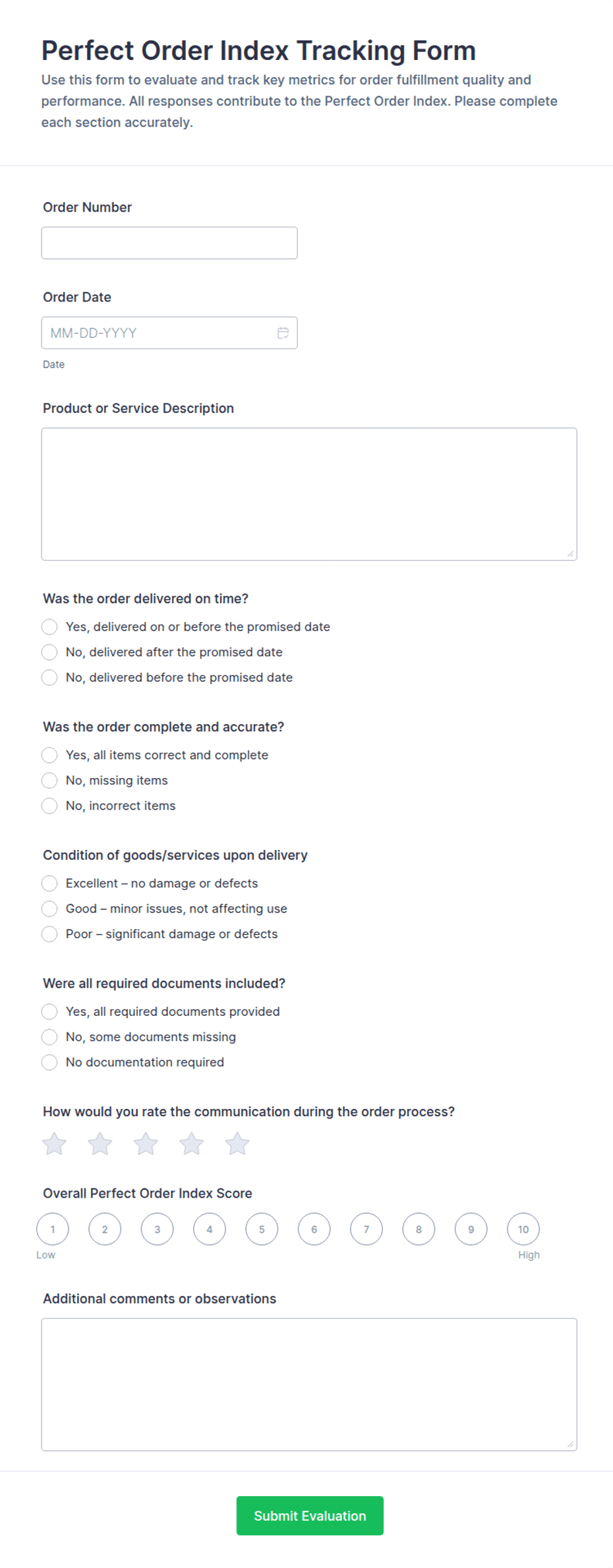 Perfect Order Index Tracking Form Template | Jotform