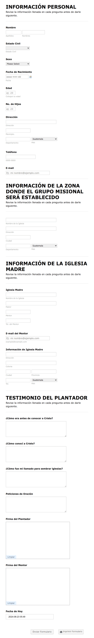 Cuestionario De Perfil De Misionero Form Template