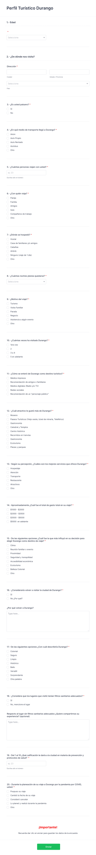 Perfil Turístico Durango