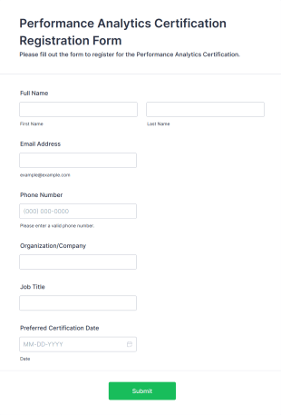 Performance Analytics Certification Registration Form Template