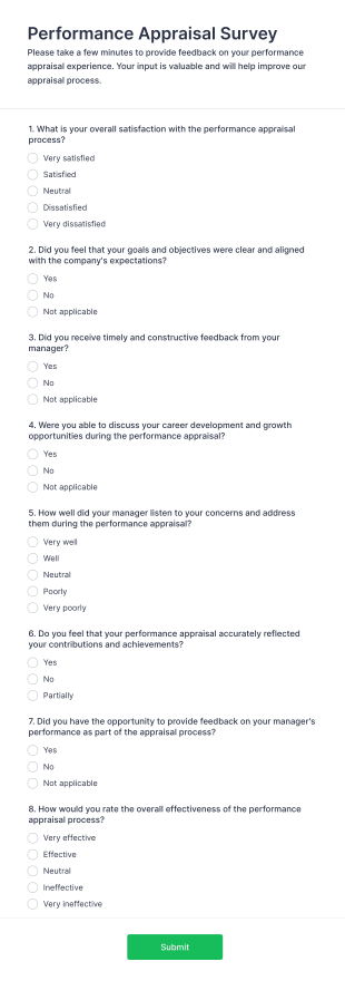 Performance Appraisal Survey Form Template