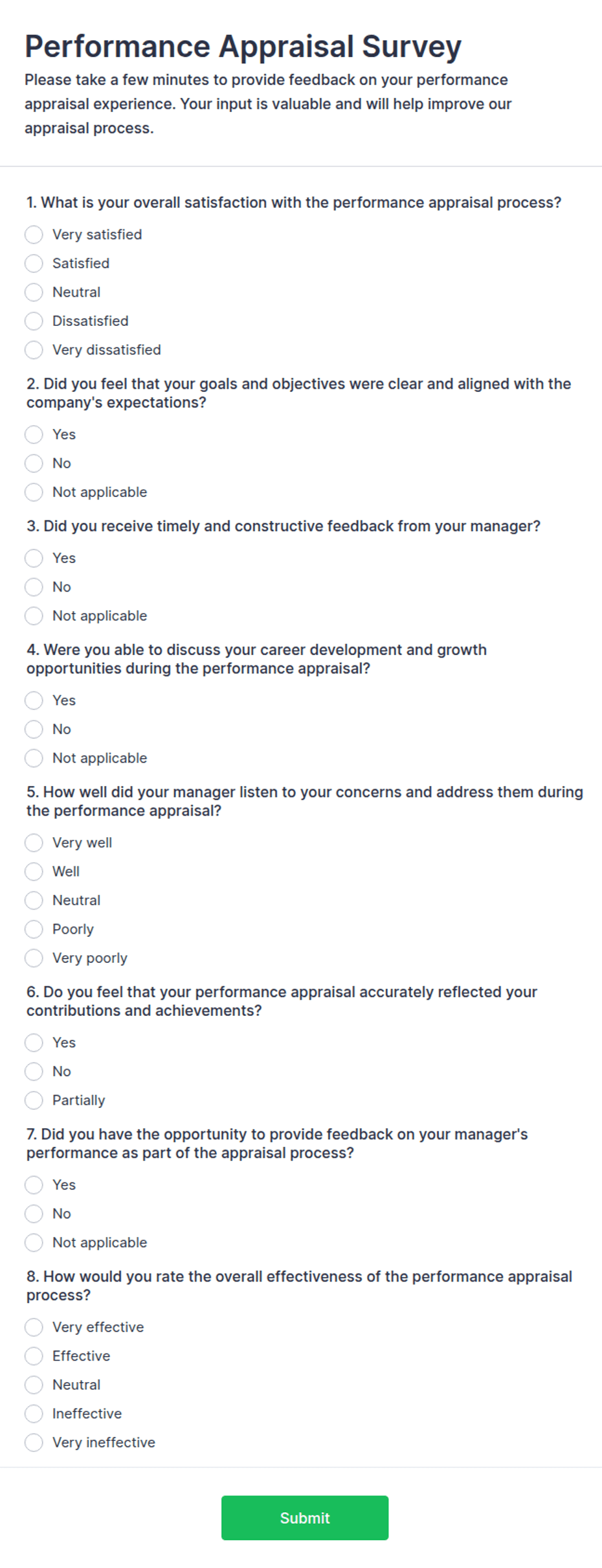 Performance Appraisal Survey Form Template | Jotform