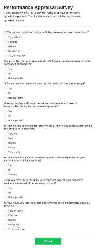 Performance Appraisal Survey Form Template