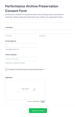 Performance Archive Preservation Consent Form Template