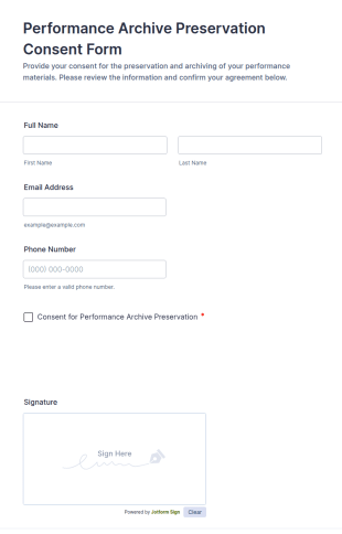 Performance Archive Preservation Consent Form Template