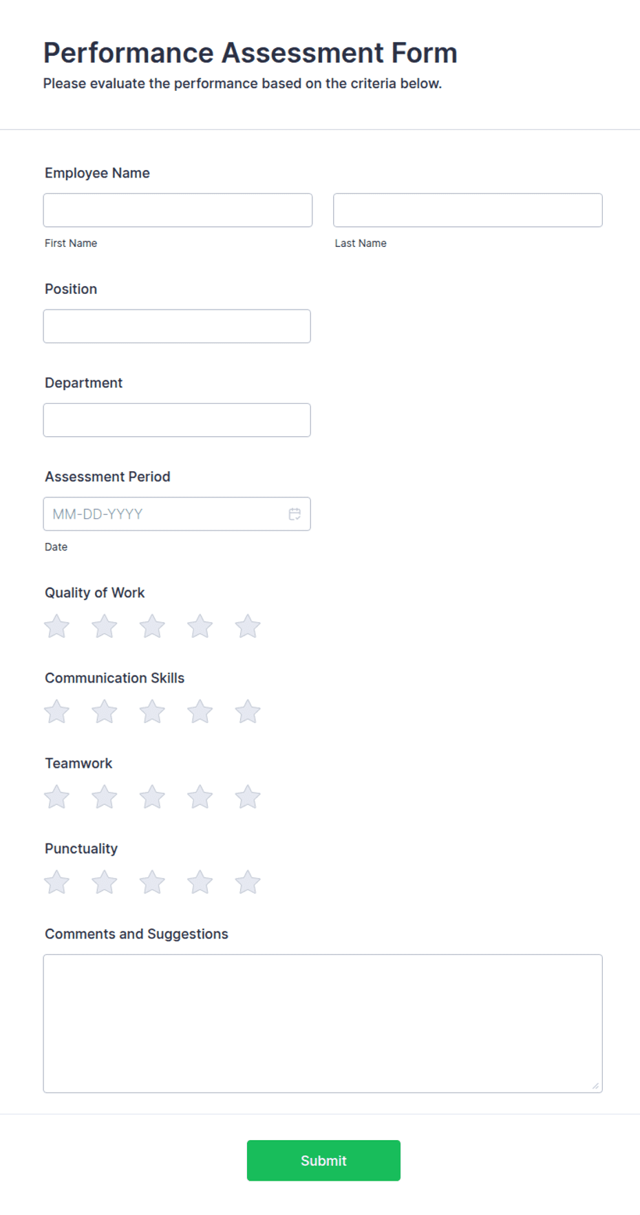 Performance Assessment Form Template | Jotform
