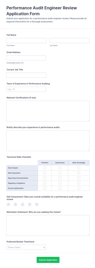 Performance Audit Engineer Review Application Form Template