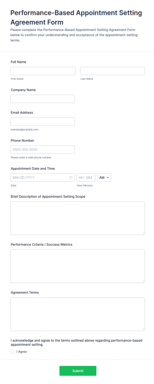 Performance Based Appointment Setting Agreement Form Template