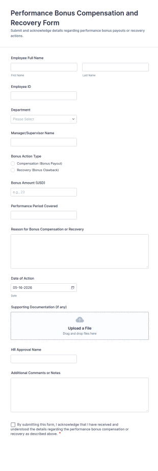 Performance Bonus Compensation And Recovery Form Template