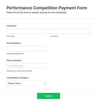 Performance Competition Payment Form Template