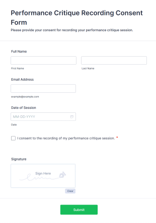 Performance Critique Recording Consent Form Template