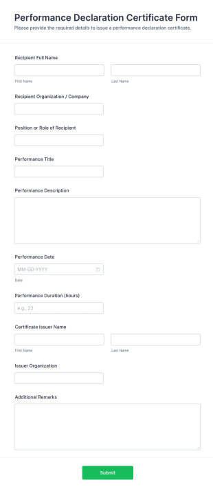 Performance Declaration Certificate Form Template