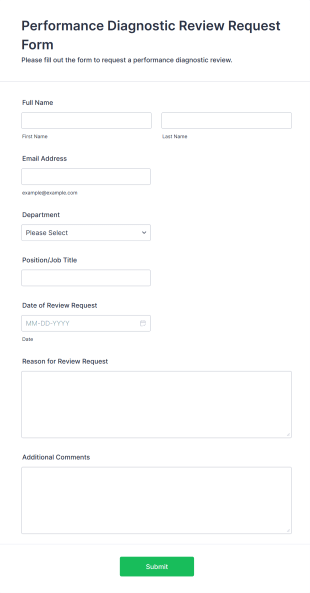 Performance Diagnostic Review Request Form Form Template