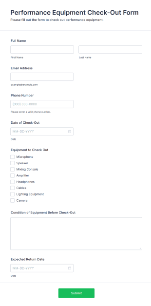 Performance Equipment Check Out Form Form Template