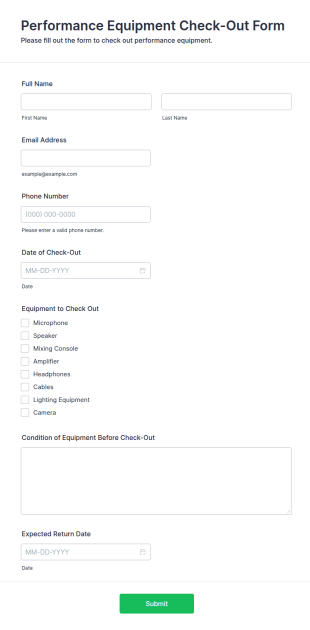 Performance Equipment Check Out Form Template