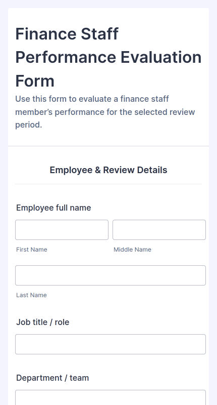 Performance Evaluation Form for Finance Staff