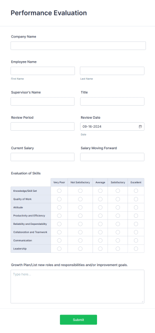 Performance Evaluation Form Template