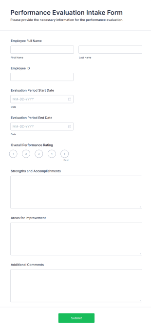 Performance Evaluation Intake Form Form Template
