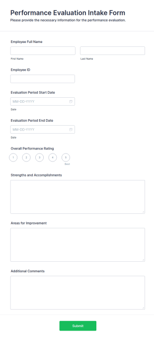 Performance Evaluation Intake Form Template