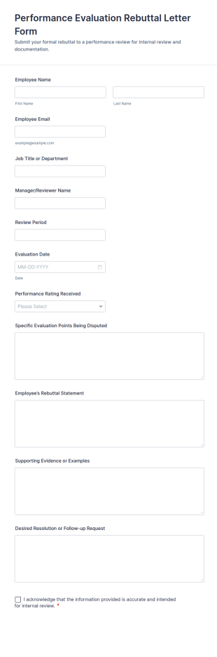 Performance Evaluation Rebuttal Letter Form Template