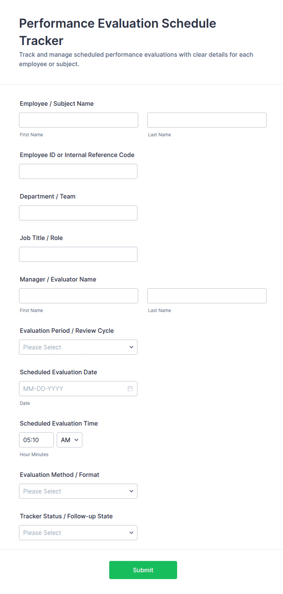 Performance Evaluation Schedule Tracker Form Template | Jotform