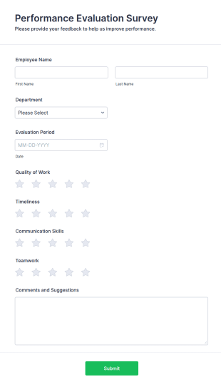 Performance Evaluation Survey Form Template