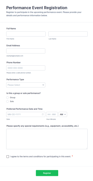 Performance Event Registration Form Template
